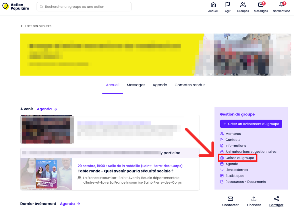 Page de groupe d'action