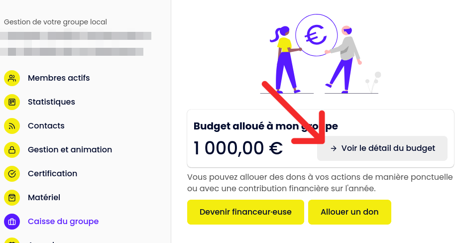 Caisse d'un groupe d'action